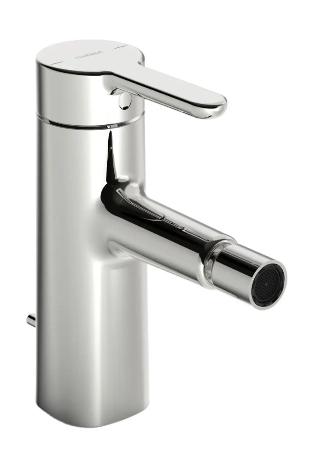 Einhebelmischer für ein Bidet in Chrom-Optik von HANSA. Mit Auslauf und integrierter Zugstangenablaufgarnitur für die einfache Bedienung. 
